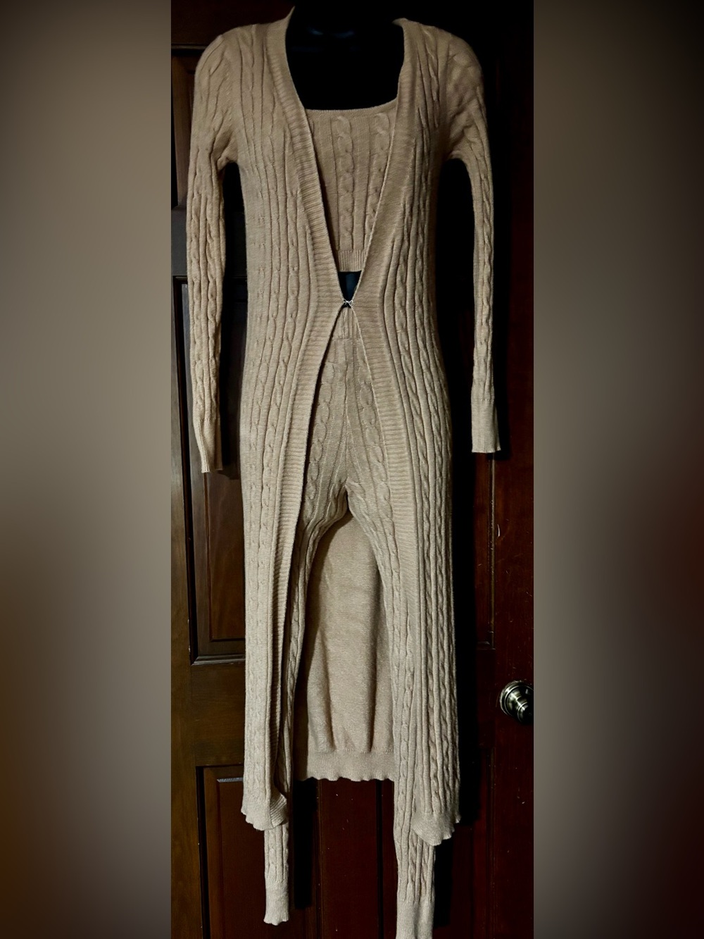 Fashion Nova Taupe Cable-Knit Longline Cardigan
